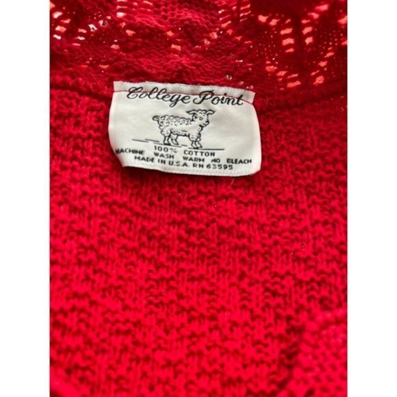 College Point L Red Vintage Textured Cotton Crochet Trim Half Sleeve Sweater - Picture 5 of 5